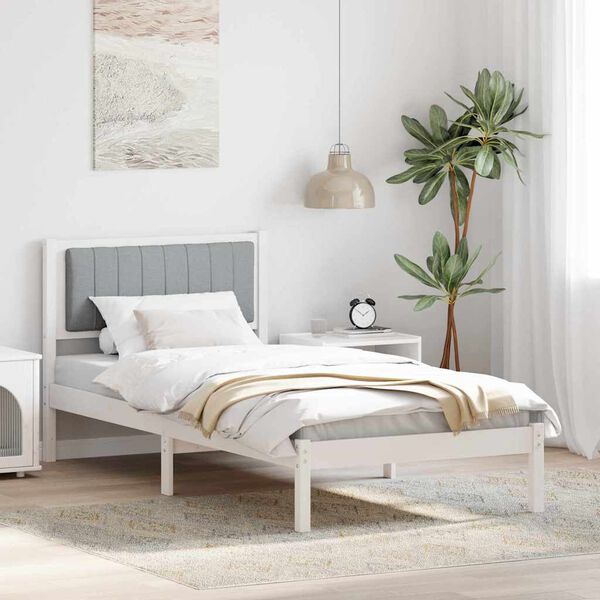 vidaXL Bed Frame with Upholstered Headboard Light Grey 90 x 200 cm