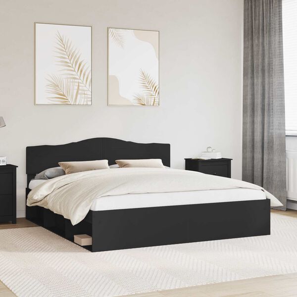 vidaXL Bed Frame with Headboard Black 180 x 200 cm Solid Pine Wood