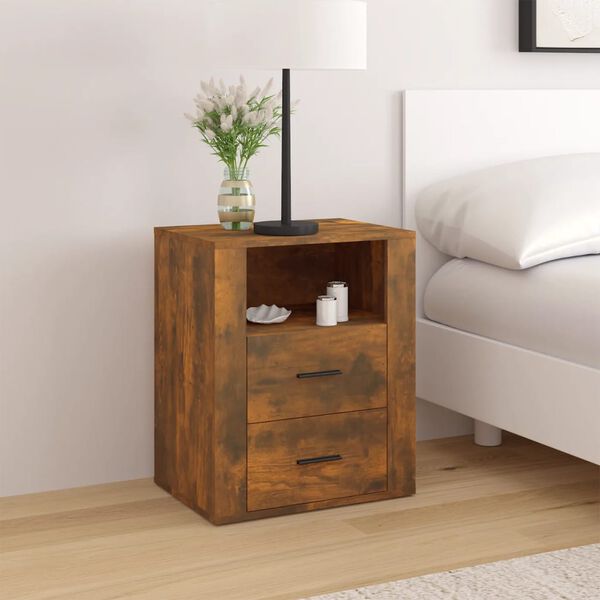 vidaXL Bedside Cabinet Smoked Oak 50x36x60 cm Engineered Wood