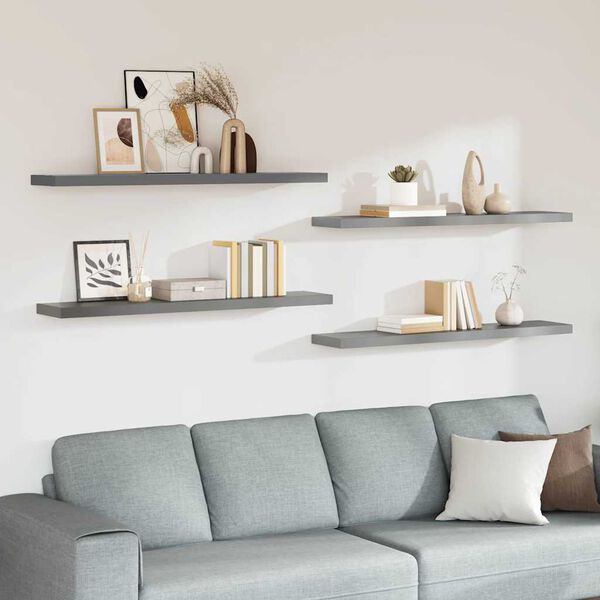 vidaXL Floating Wall Shelves 4 pcs Grey 120x23.5x3.8 cm MDF