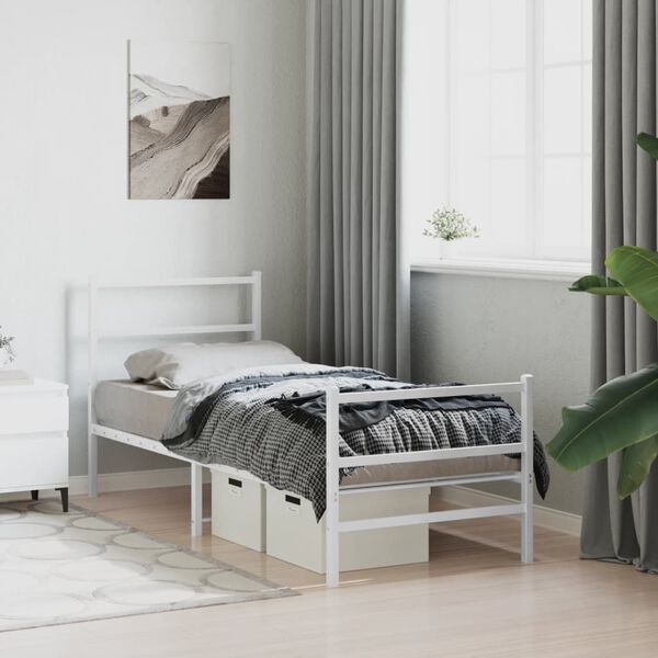 vidaXL Metal Bed Frame without Mattress with Footboard&nbsp;White 80x200cm