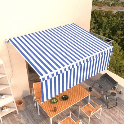 vidaXL Manual Retractable Awning with Blind 4x3m Blue&White