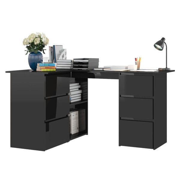 vidaXL Corner Desk High Gloss Black 145x100x76 cm Engineered Wood