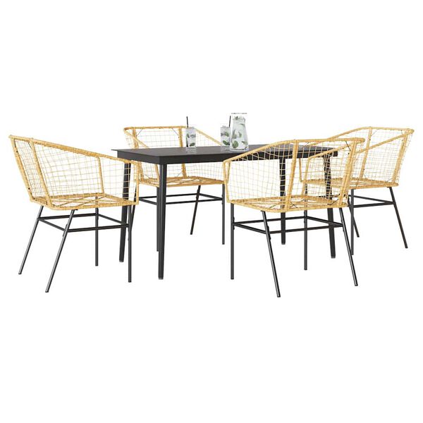 vidaXL 5 Piece Garden Dining Set Brown Poly Rattan Glass