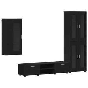 vidaXL TV Cabinet Set with Drawer FLORIN Black Engineered Wood