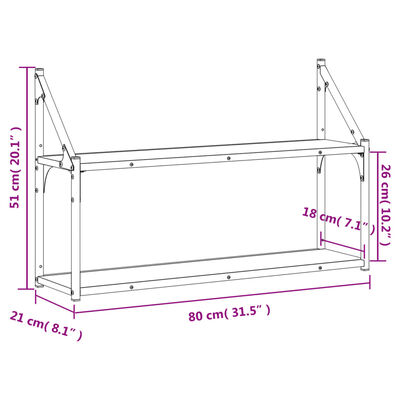 vidaXL 2-Tier Wall Shelf Grey Sonoma 80x21x51 cm Engineered Wood