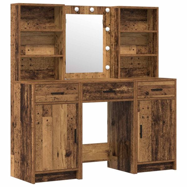vidaXL Dressing Table Set with Drawer 3 pcs Old Wood Engineered Wood