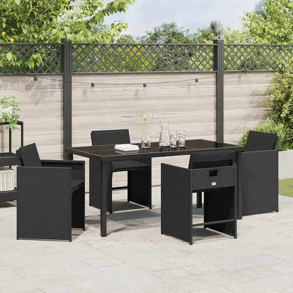 vidaXL Garden Dining Set with Cushion 5 pcs Black Poly Rattan