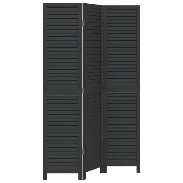 vidaXL Room Divider 3 Panels Black Solid Wood Paulownia
