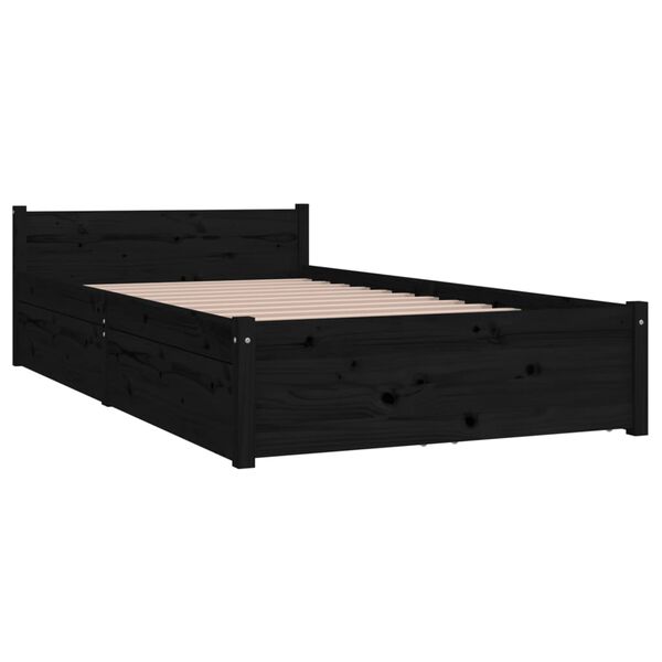 vidaXL Bed Frame without Mattress with Drawers Black Single