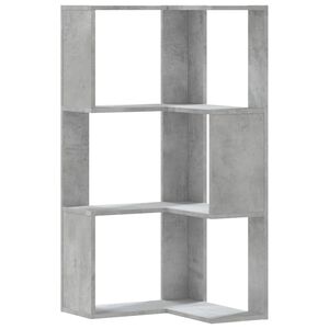 vidaXL Corner Bookcase 3-Tier Concrete Grey 50x50x102 cm Engineered Wood