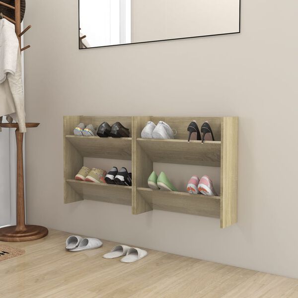 vidaXL Wall Shoe Cabinets 2 pcs Sonoma Oak 60x18x60cm Engineered Wood