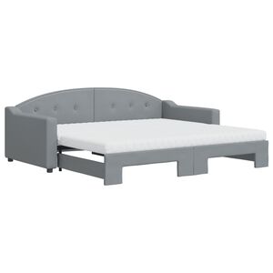 vidaXL Daybed with Trundle and Mattresses Light Grey 90x190 cm Fabric