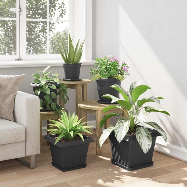vidaXL Square Flower Pot 6 pcs Black 28.5 x 28.5 x 22 cm Plastic