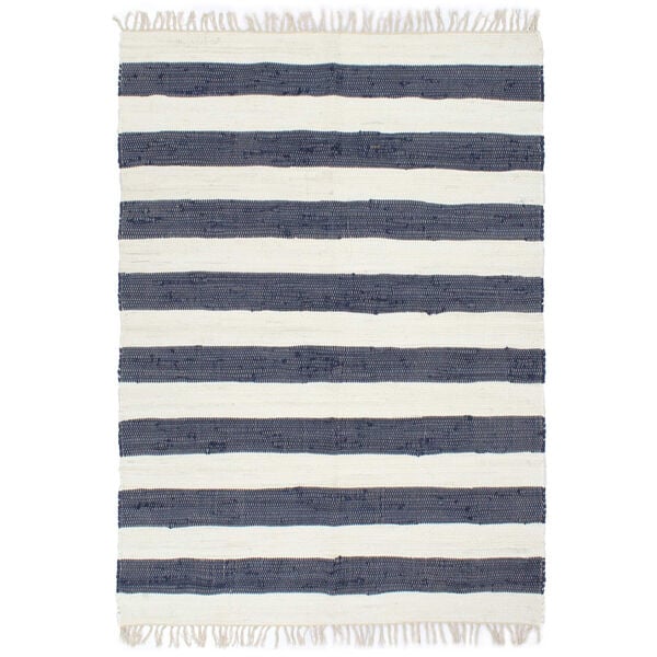 vidaXL Hand-woven Chindi Rug Cotton 200x290 cm Blue and White