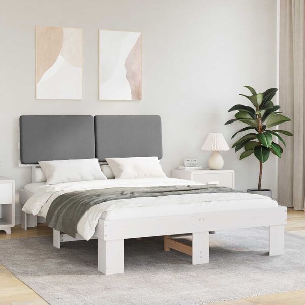 vidaXL Bed Frame with Upholstered Headboard Light Grey 135 x 190 cm