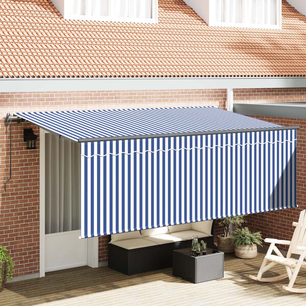 vidaXL Retractable Awning Retractable Blue and White 350 x 200 cm