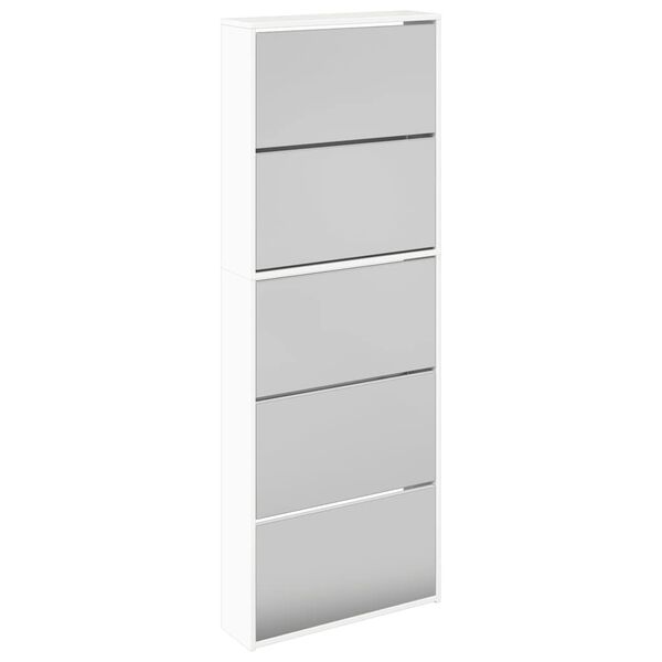 vidaXL Shoe Cabinet with Mirror 5-Layer High Gloss White 63x17x169.5 cm