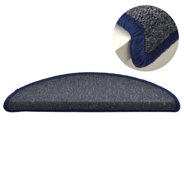 vidaXL Stair Mats 15 pcs 56x17x3 cm Dark Grey and Blue Half Round