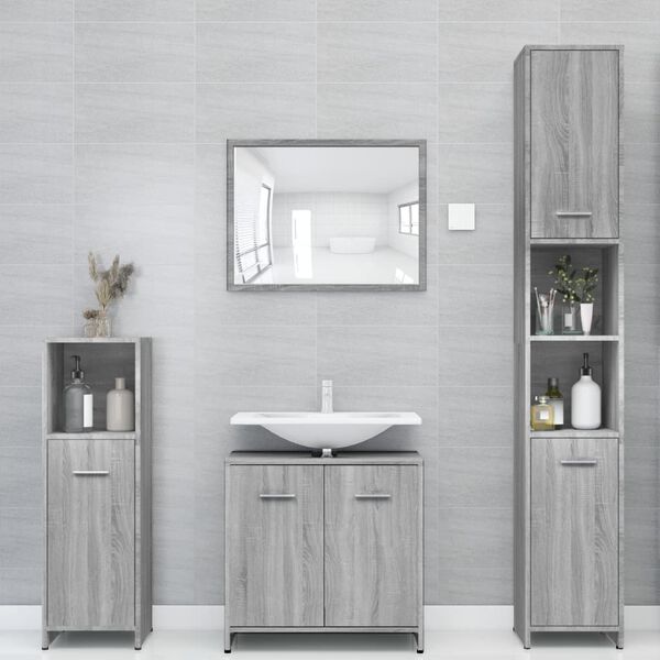 vidaXL Bathroom Cabinet Grey Sonoma 30x30x183.5 cm Engineered Wood