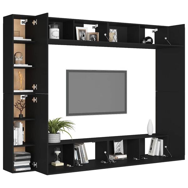 vidaXL 8 Piece TV Cabinet Set Black Engineered Wood