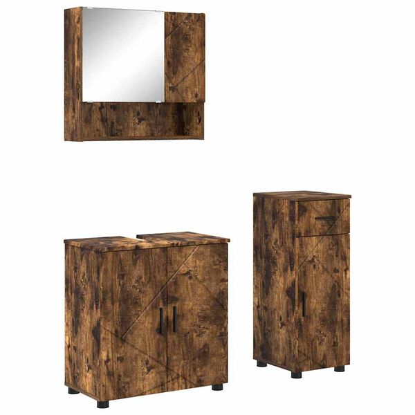 vidaXL Bathroom Furniture Set 3 pcs Smoked Oak Engineered wood & Metal