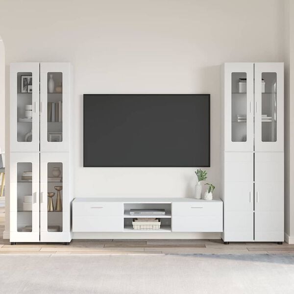 vidaXL TV Cabinet Set with Drawer with Shelf White Engineered Wood