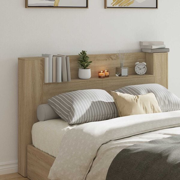 vidaXL Headboard Cabinet with LED Sonoma 160 x 16.5 x 103.5 cm