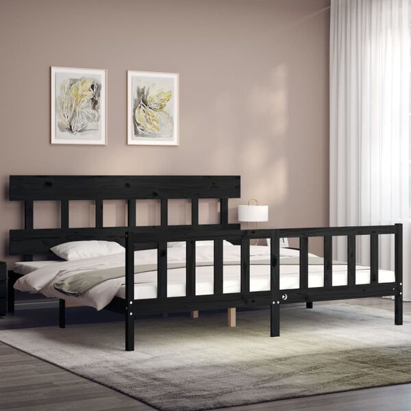 vidaXL Bed Frame without Mattress Black 200x200 cm Solid Wood Pine