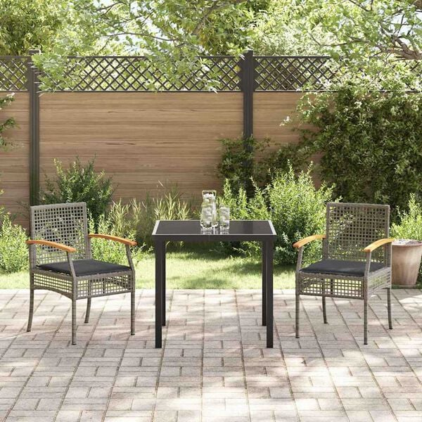 vidaXL Garden Dining Set 3 pcs Grey Poly Rattan