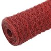 vidaXL Chicken Wire Fence Steel with PVC Coating 25x0.5 m Red