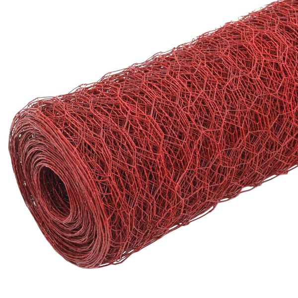 vidaXL Chicken Wire Fence Steel with PVC Coating 25x0.5 m Red