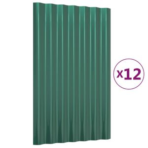 vidaXL Roof Panels 12 pcs Galvanised Steel Green 60x36 cm