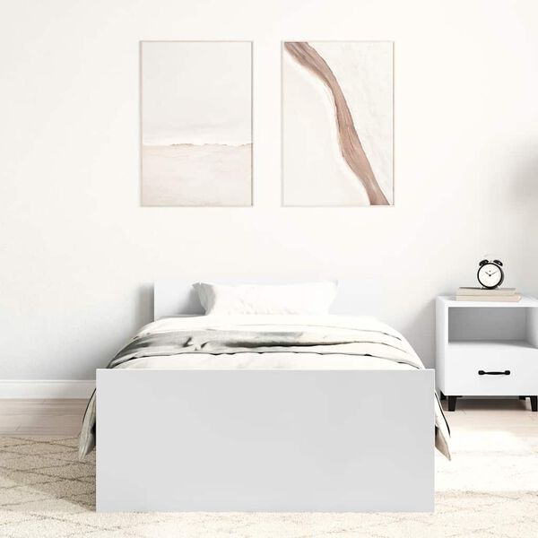 vidaXL Bed Frame without Mattress White 75x190 cm Small Single Engineered Wood