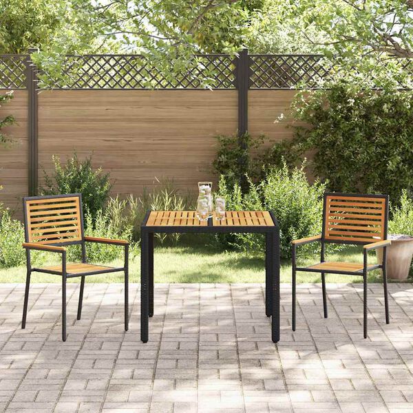 vidaXL Garden Dining Set 3 pcs Black 90 x 90 x 75 cm Poly Rattan