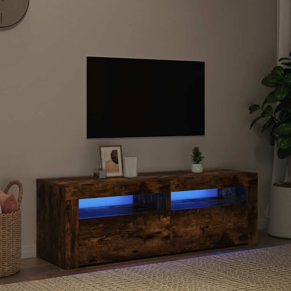 vidaXL TV Cabinet with LED Lights Smoked Oak 120x35x40 cm