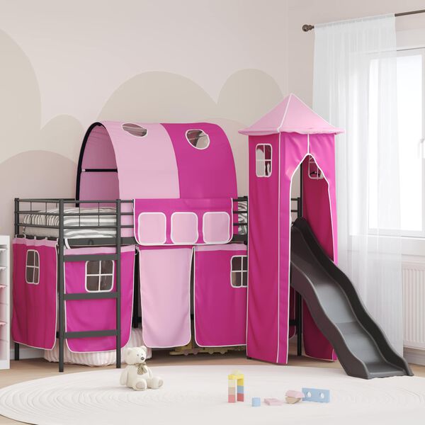 vidaXL Kids'Loft Bed Frame Black and Pink 99.5 x 190 cm Metal