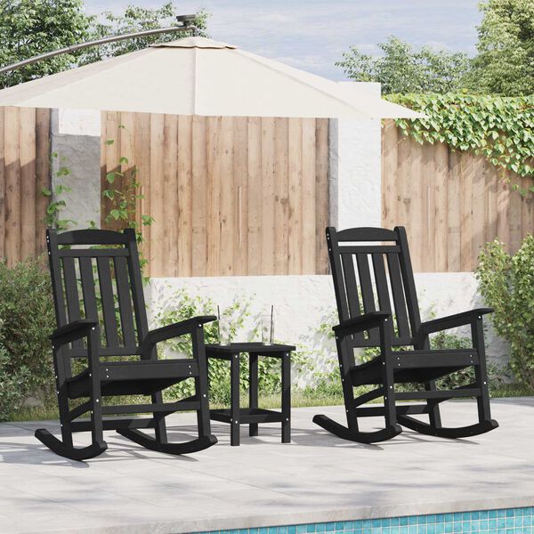 vidaXL Garden Rocking Chair 3 pcs Black 38 x 38 x 46cm Plastic