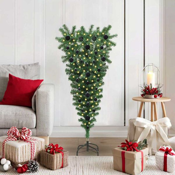 vidaXL Upside-down Artificial Pre-lit Christmas Tree with Ball Set PVC
