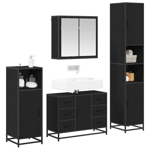 vidaXL Bathroom Furniture Set 4 pcs Black Oak Engineered Wood