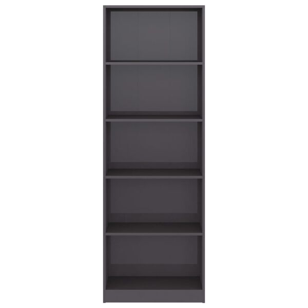 vidaXL 5-Tier Book Cabinet High Gloss Grey 60x24x175 cm Engineered Wood