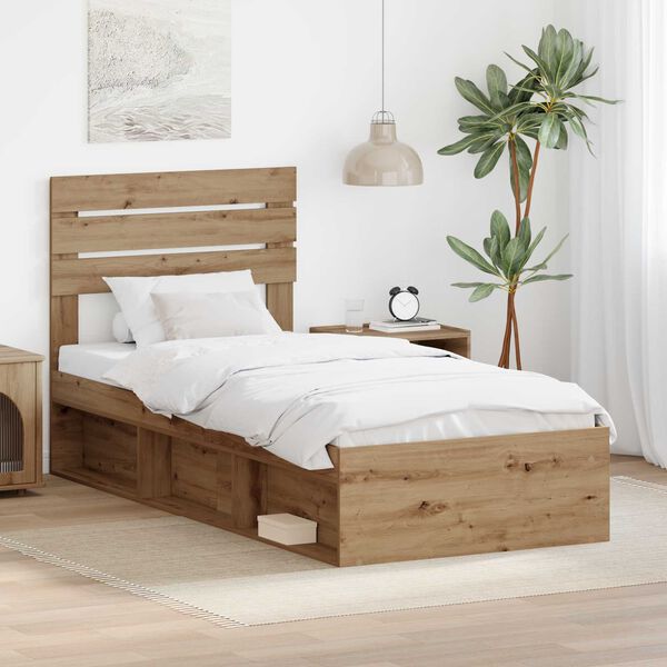 vidaXL Bed Frame Artisian Oak 100 x 200 cm Solid Pine Wood