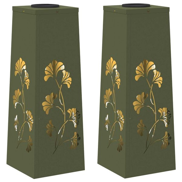 vidaXL Solar LED Pathway Light 2 pcs Olive Green Cold Rolled Steel