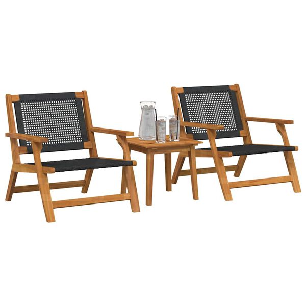 vidaXL Garden Chairs with Table 3 pcs Black Solid Acacia Wood