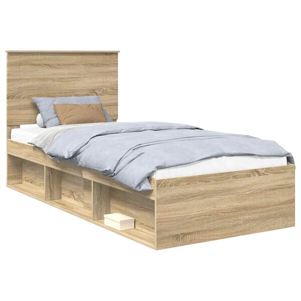 vidaXL Bed Frame with Headboard Sonoma Oak 75 x 190 cm Solid Pine Wood
