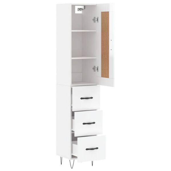vidaXL Highboard High Gloss White 34.5x34x180 cm Engineered Wood