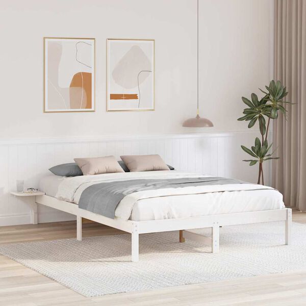 vidaXL Bed Frame White 140 x 200 cm Solid Pine Wood