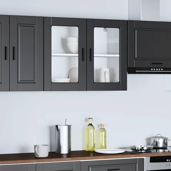 vidaXL Kitchen Wall Cabinet with Glass Door Porto Black
