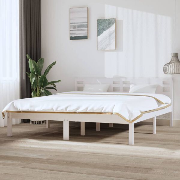 vidaXL Bed Frame without Mattress White 180x200 cm Super King Solid Wood