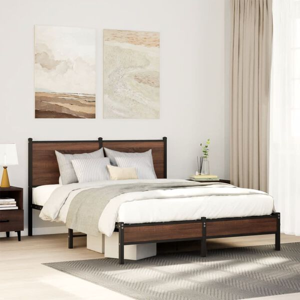vidaXL Metal Bed Frame without Mattress Brown Oak 140x190 cm